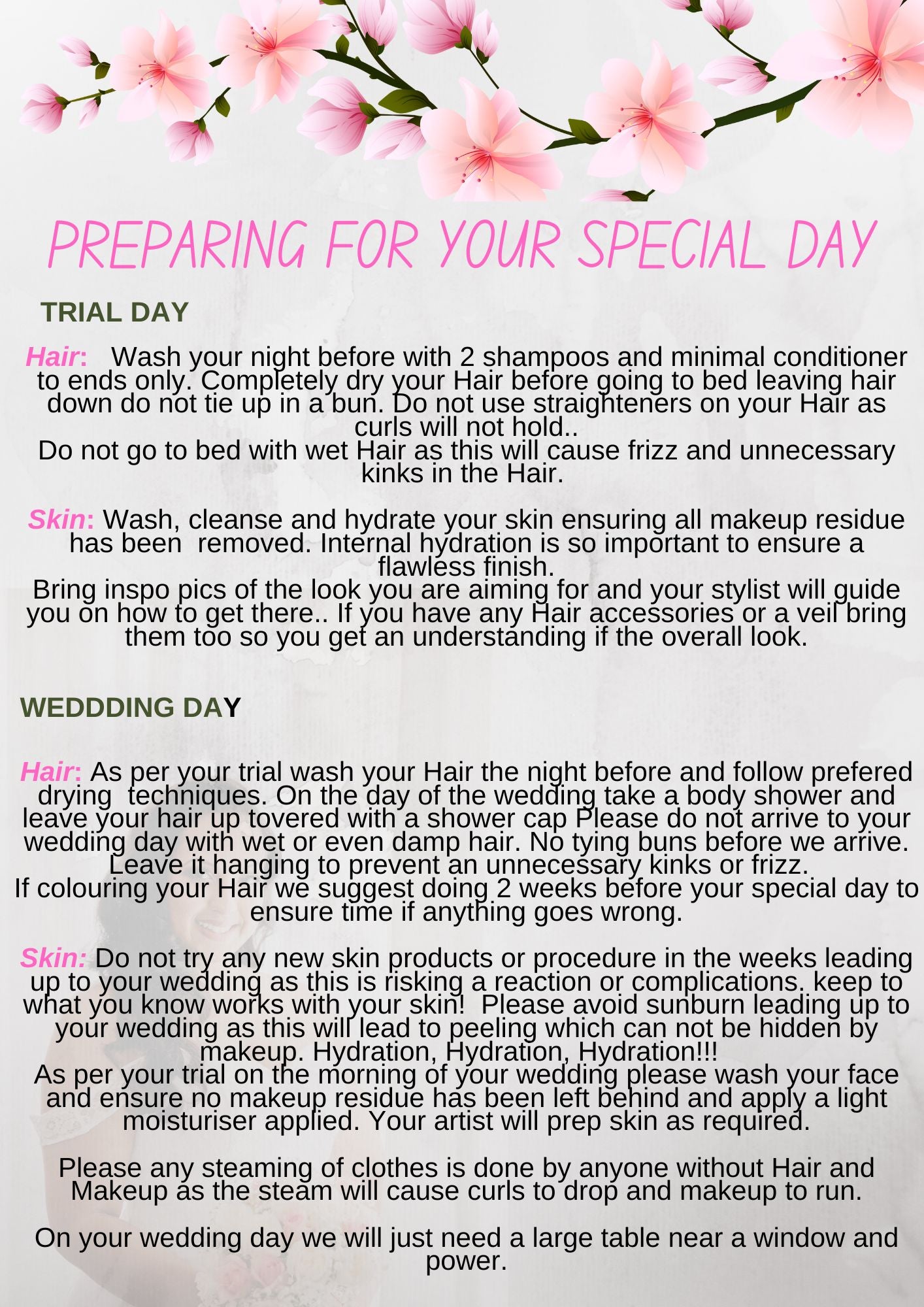 Preparing for your special day